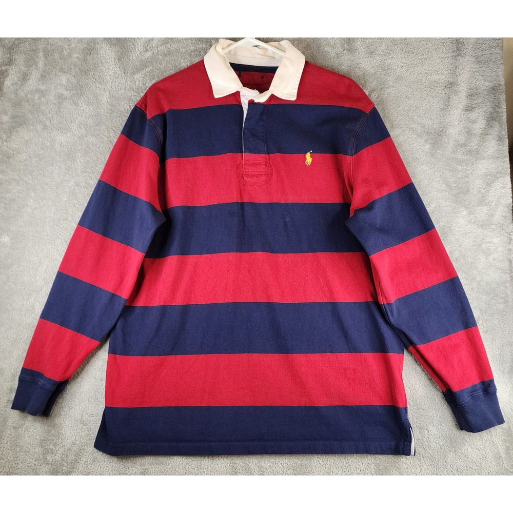 Polo Ralph Lauren Rugby Shirt Mens XL Red Navy Striped Long Sleeve Pony Logo